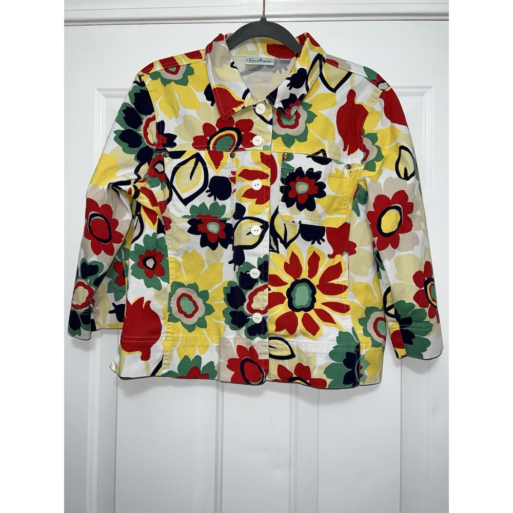 Vintage Patchington 90s Floral Print Multi Color Button Down Blazer Jacket M Y2K